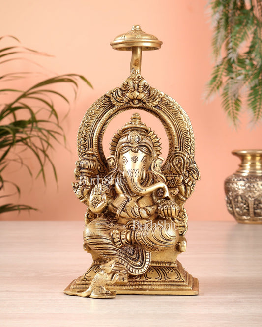 Brass Superfine Ganesha Idol 9" enhanced carvings - Budhshiv.com