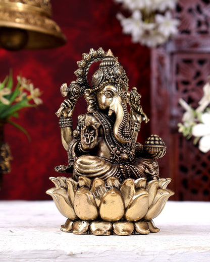 Brass Superfine Ganesha Idol Cross-Legged on Lotus Base 5 inch - Budhshiv.com