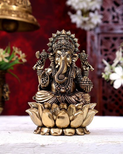 Brass Superfine Ganesha Idol Cross-Legged on Lotus Base 5 inch - Budhshiv.com