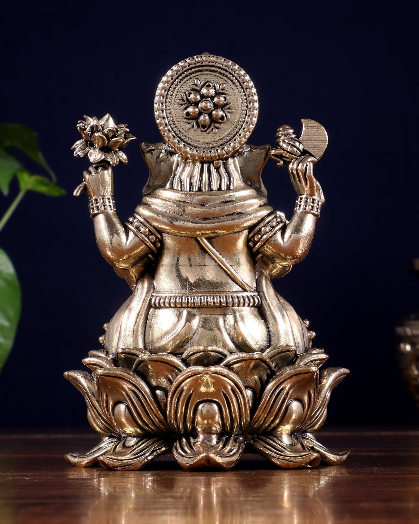 Brass Superfine Ganesha Idol on Lotus Base 5" - Budhshiv.com