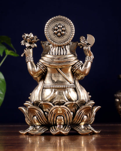 Brass Superfine Ganesha Idol on Lotus Base 5" - Budhshiv.com