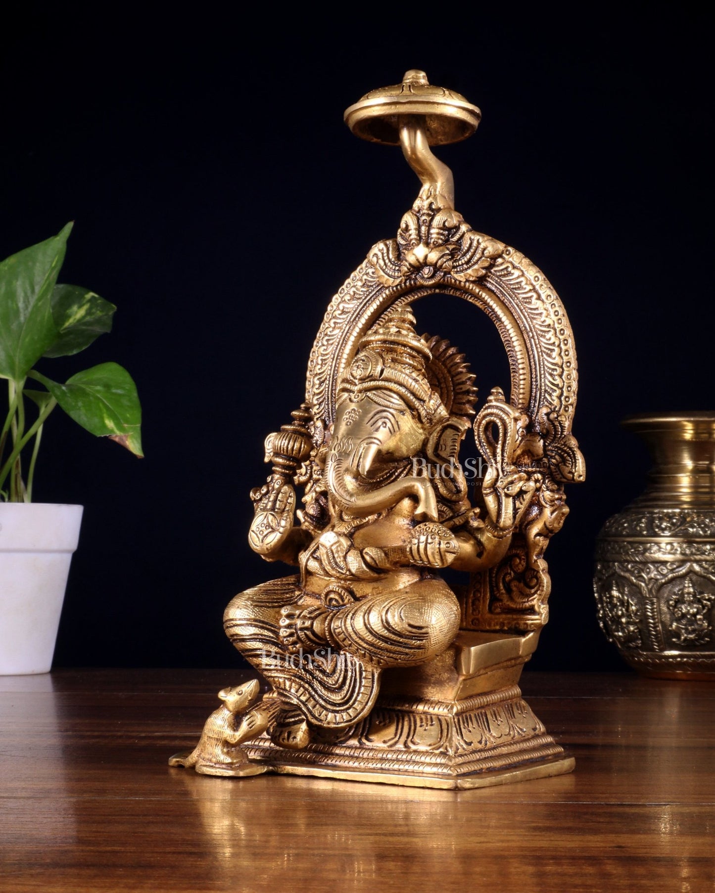 Brass Superfine Ganesha Idol Unique 9" - Budhshiv.com