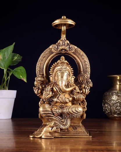 Brass Superfine Ganesha Idol Unique 9" - Budhshiv.com