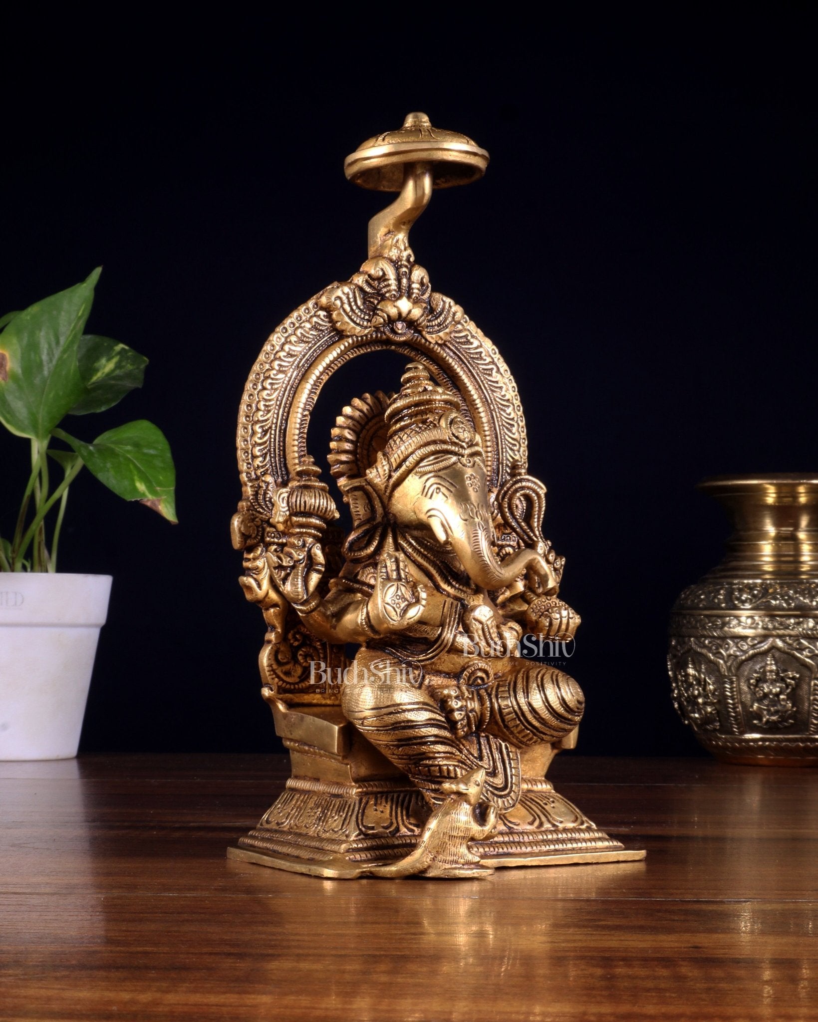 Brass Superfine Ganesha Idol Unique 9" - Budhshiv.com