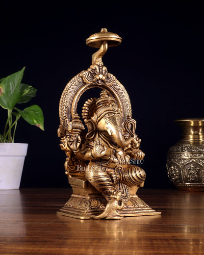 Brass Superfine Ganesha Idol Unique 9" - Budhshiv.com