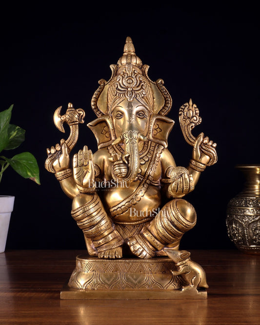 Brass Superfine Ganesha Idol with Right - Side Trunk valampuri - 11.5" - Budhshiv.com