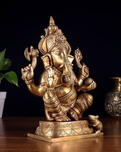 Brass Superfine Ganesha Idol with Right - Side Trunk valampuri - 11.5" - Budhshiv.com