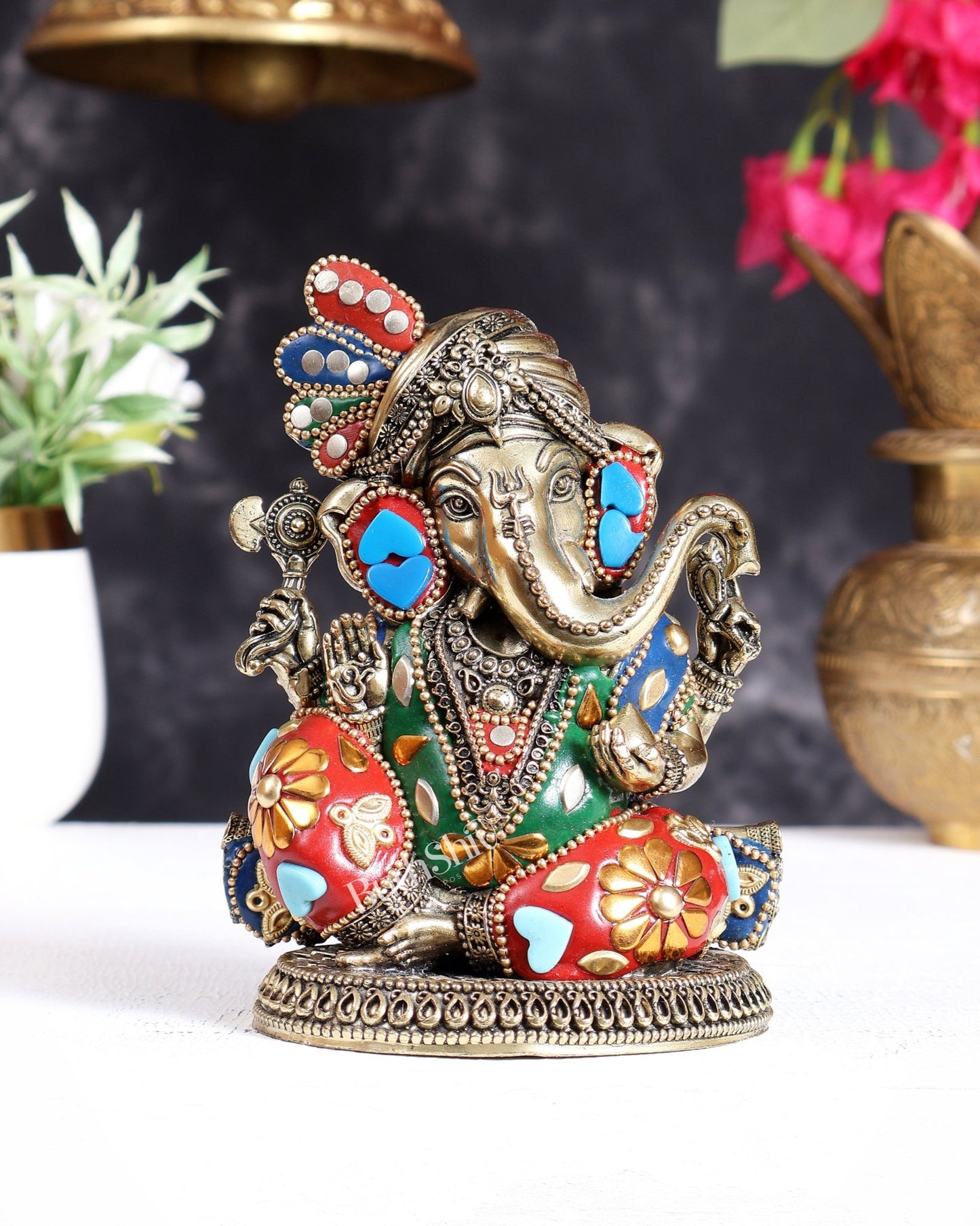 Brass Superfine Ganesha Idol with Turban (Pagdi) – 5.5 Inch Unique Murti with meenakari - Budhshiv.com