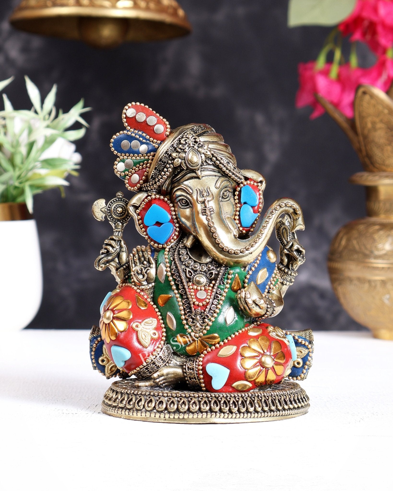 Brass Superfine Ganesha Idol with Turban (Pagdi) – 5.5 Inch Unique Murti with meenakari - Budhshiv.com