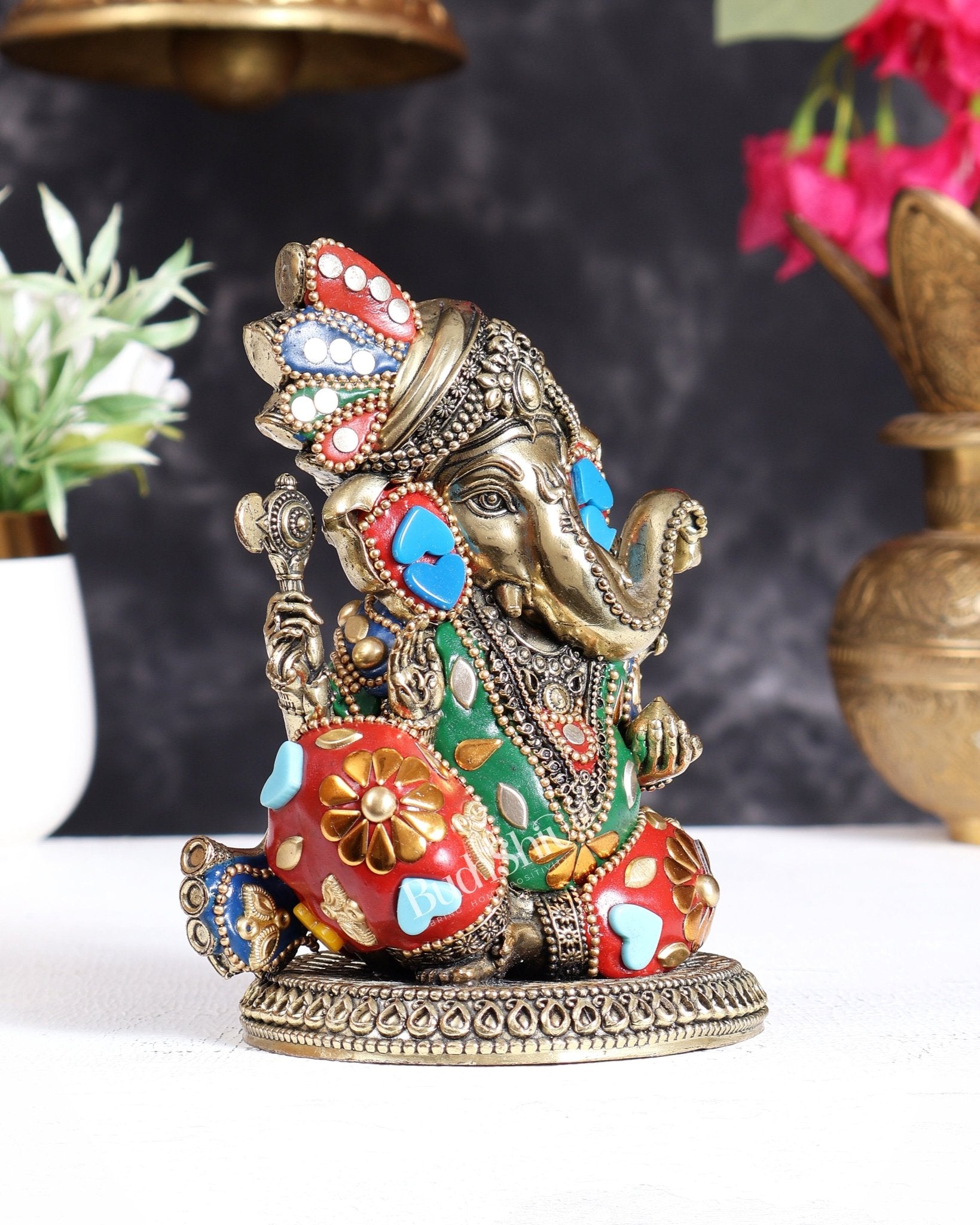 Brass Superfine Ganesha Idol with Turban (Pagdi) – 5.5 Inch Unique Murti with meenakari - Budhshiv.com