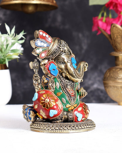 Brass Superfine Ganesha Idol with Turban (Pagdi) – 5.5 Inch Unique Murti with meenakari - Budhshiv.com