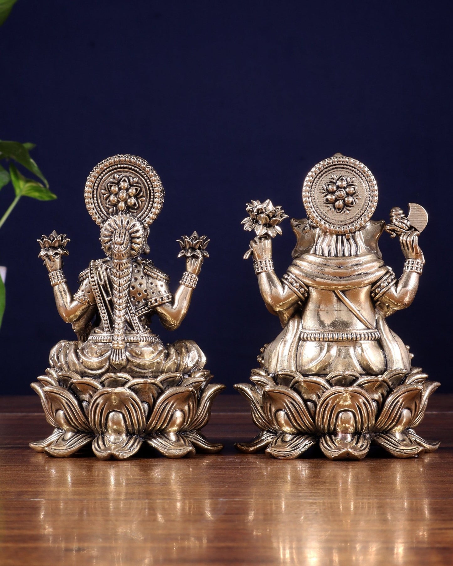 Brass Superfine Ganesha Lakshmi Idol on Lotus Base 5 inch - Budhshiv.com