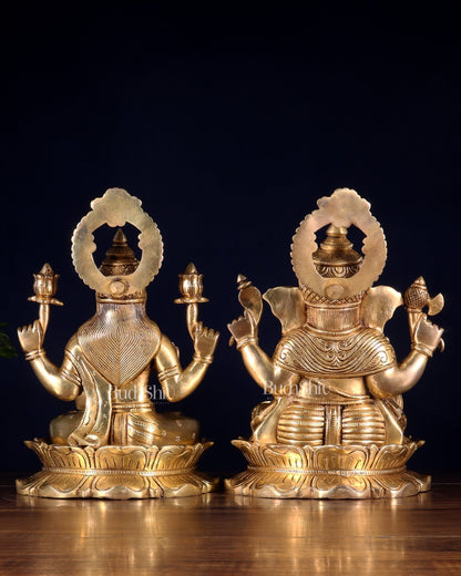 Brass Superfine Ganesha Lakshmi Idol Pair 10.5 inch - Budhshiv.com