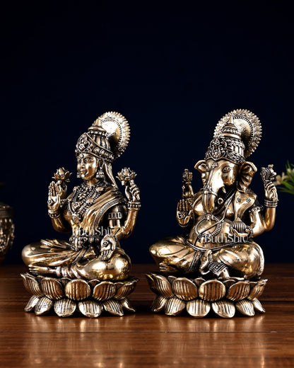 Brass Superfine Ganesha Lakshmi Idol Pair – 7 Inch - Budhshiv.com