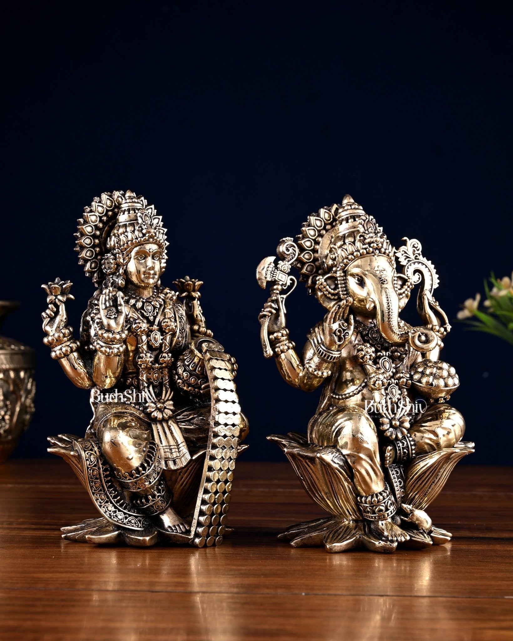 Brass Superfine Ganesha Lakshmi Idol Pair – 7 Inch - Budhshiv.com