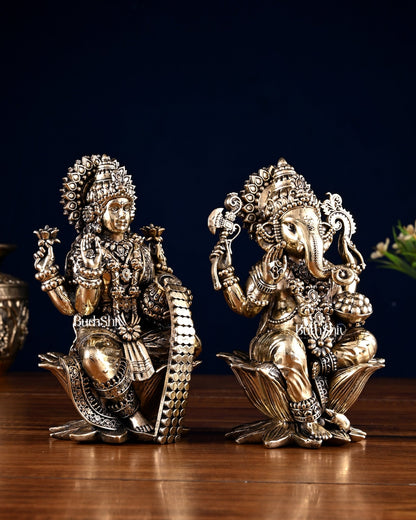Brass Superfine Ganesha Lakshmi Idol Pair – 7 Inch - Budhshiv.com