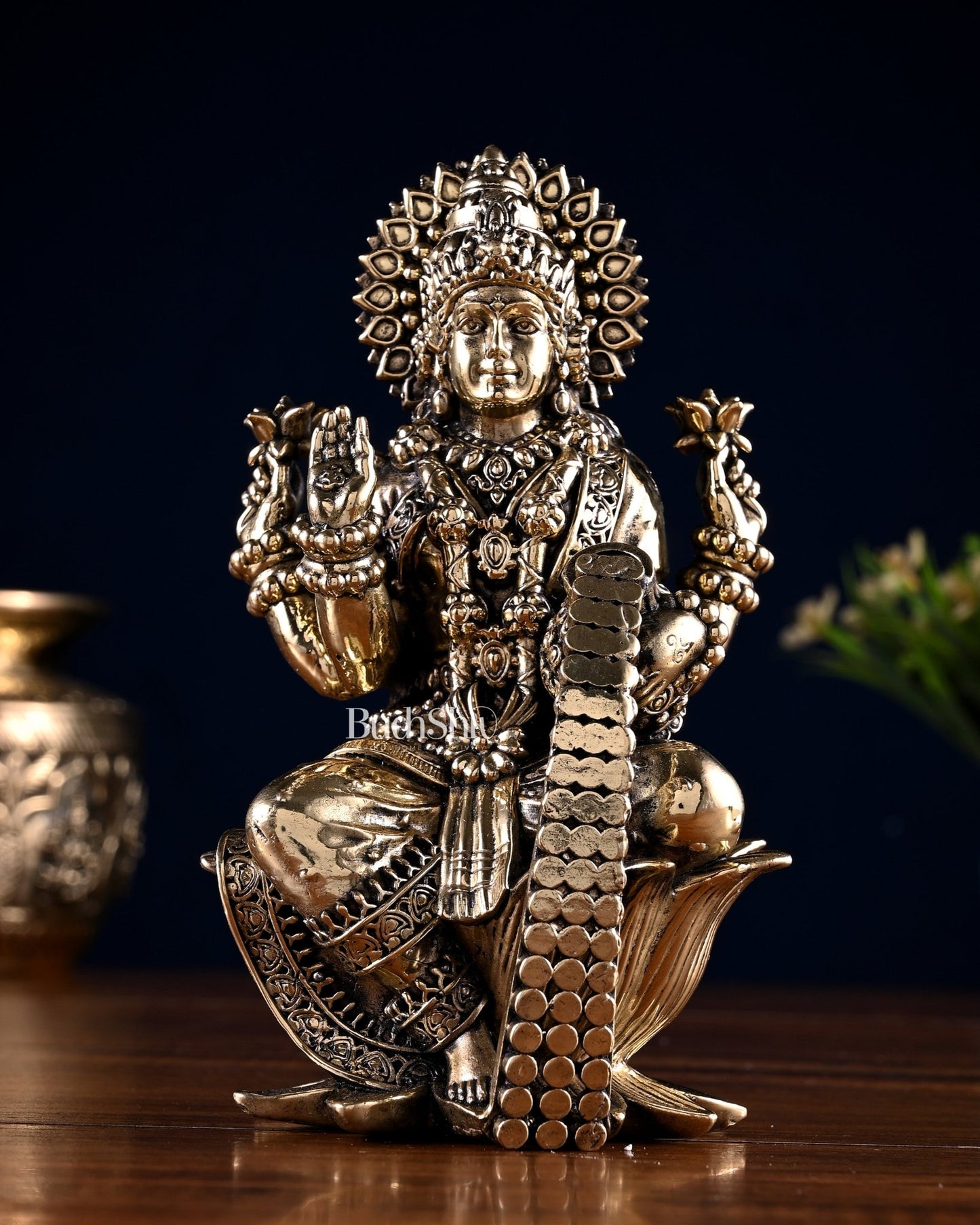 Brass Superfine Ganesha Lakshmi Idol Pair – 7 Inch - Budhshiv.com