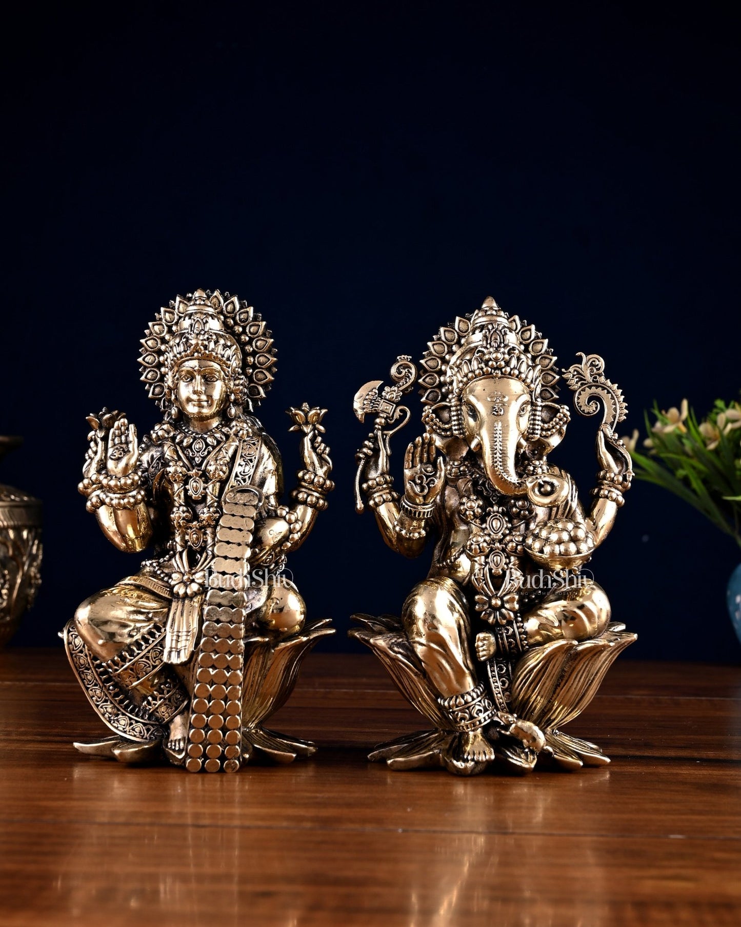 Brass Superfine Ganesha Lakshmi Idol Pair – 7 Inch - Budhshiv.com