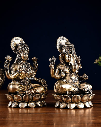 Brass Superfine Ganesha Lakshmi Idol Pair – 7 Inch - Budhshiv.com