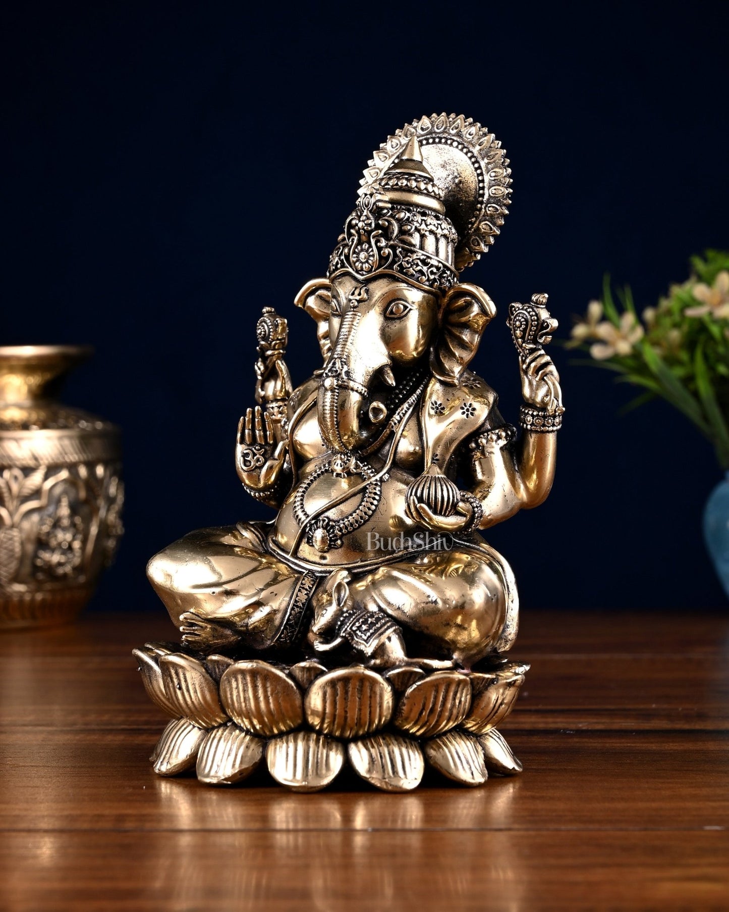 Brass Superfine Ganesha Lakshmi Idol Pair – 7 Inch - Budhshiv.com
