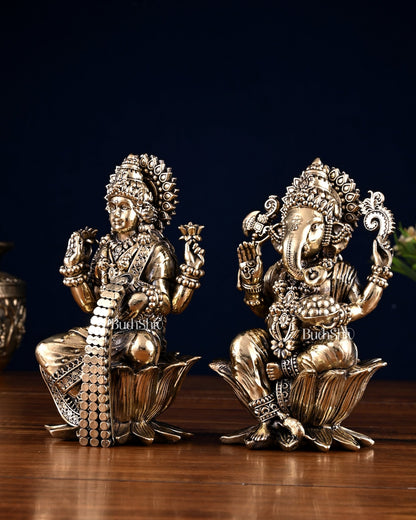 Brass Superfine Ganesha Lakshmi Idol Pair – 7 Inch - Budhshiv.com