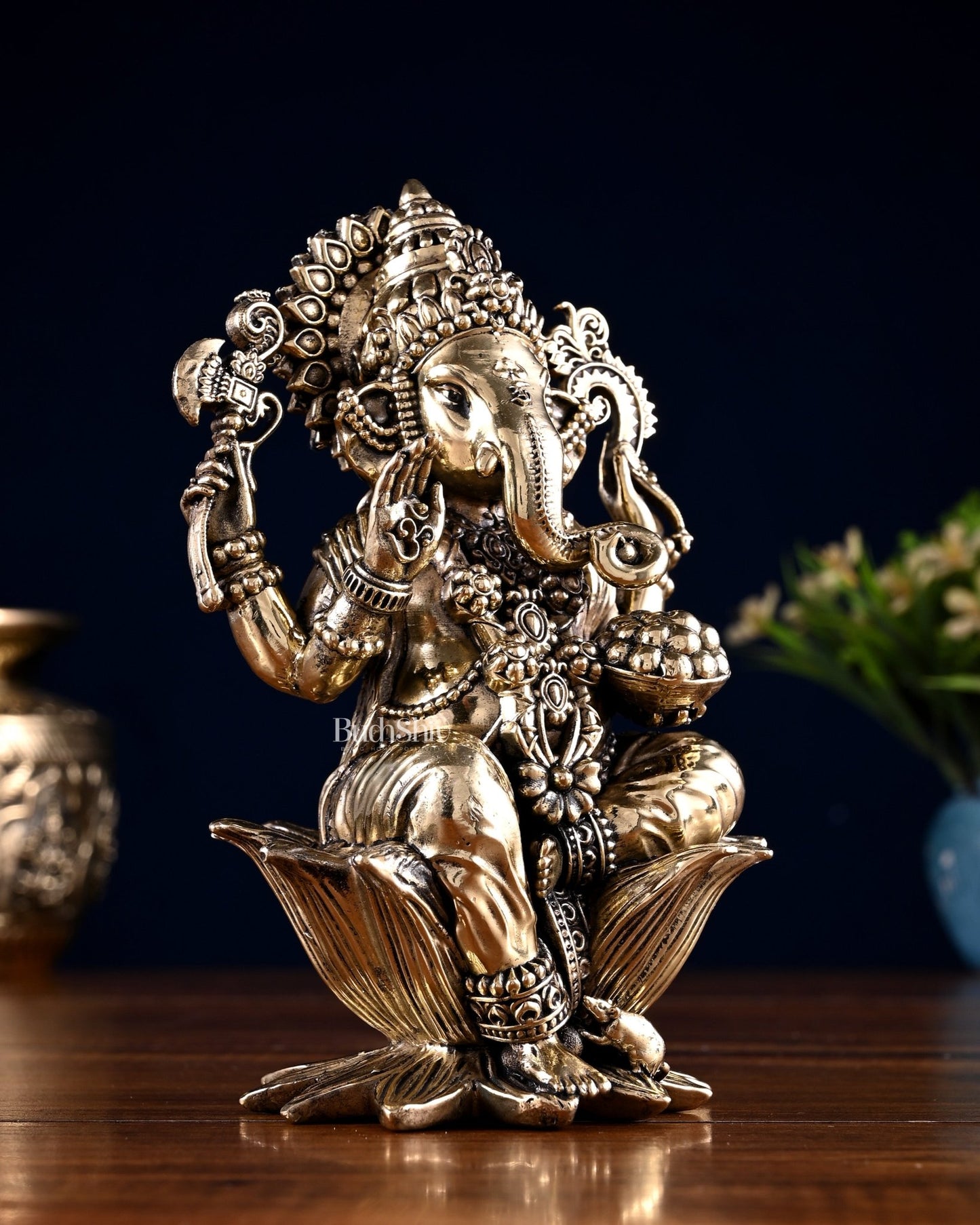 Brass Superfine Ganesha Lakshmi Idol Pair – 7 Inch - Budhshiv.com
