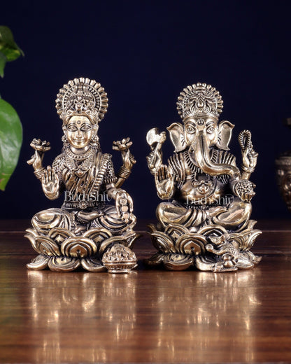 Brass Superfine Ganesha Lakshmi Idol Set 4" - Budhshiv.com