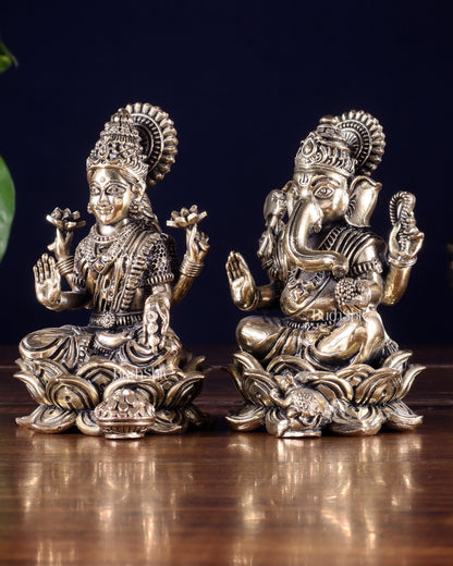 Brass Superfine Ganesha Lakshmi Idol Set 4" - Budhshiv.com