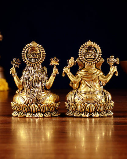 Brass Superfine Ganesha Lakshmi Idols - 3.5" Height | golden tone - Budhshiv.com