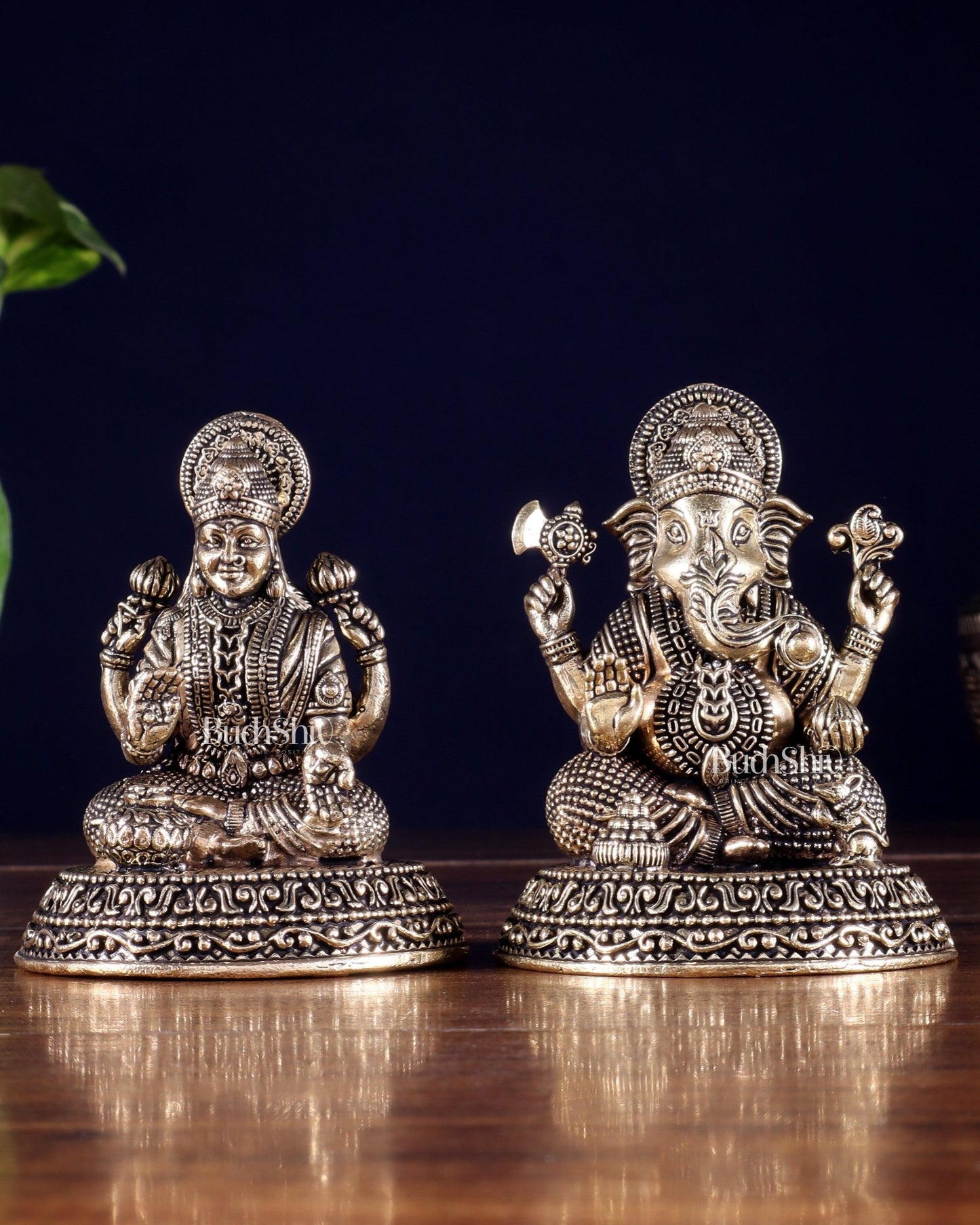 Brass Superfine Ganesha Lakshmi Idols in Padmasana – 3.5 Inch - Budhshiv.com