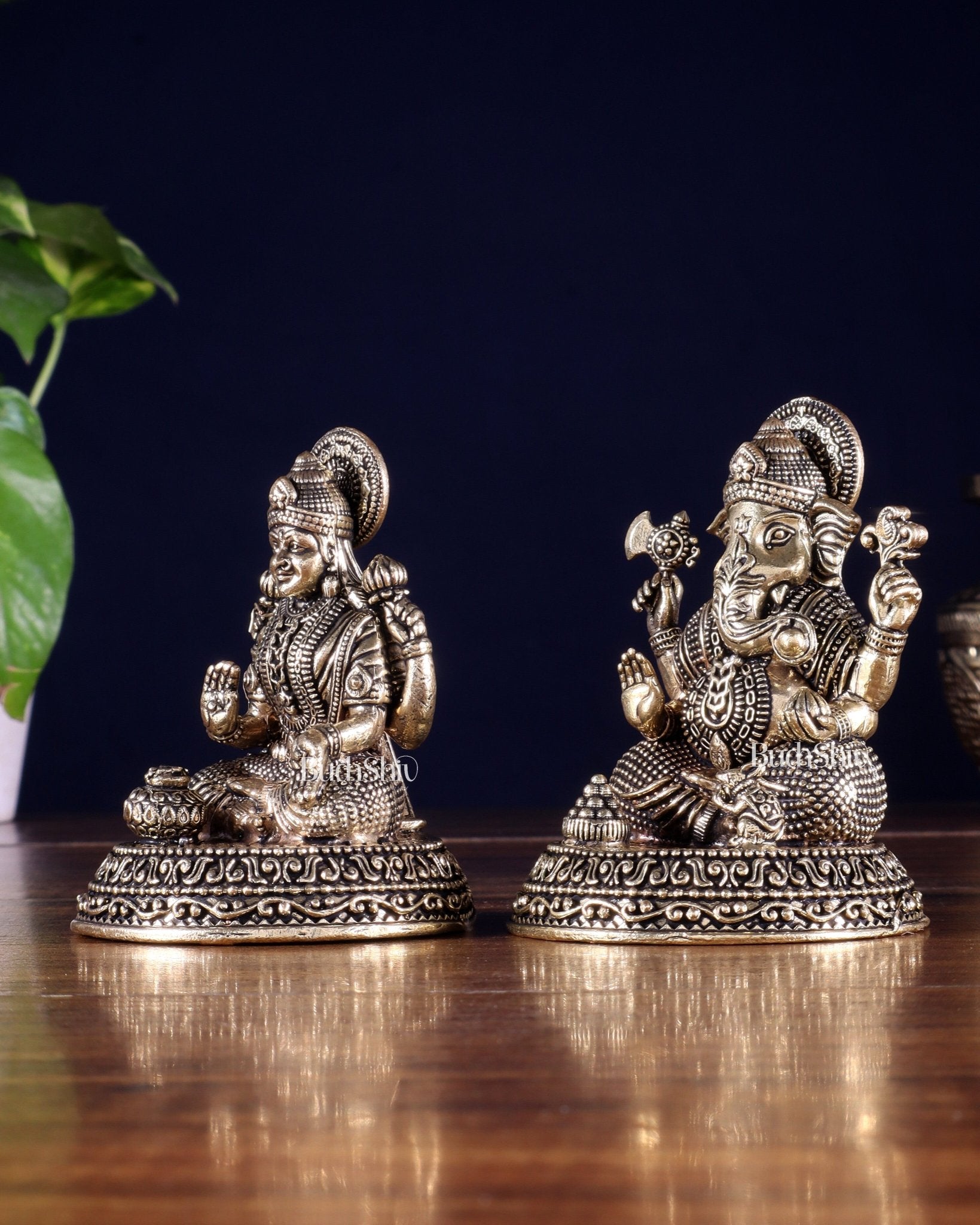 Brass Superfine Ganesha Lakshmi Idols in Padmasana – 3.5 Inch - Budhshiv.com
