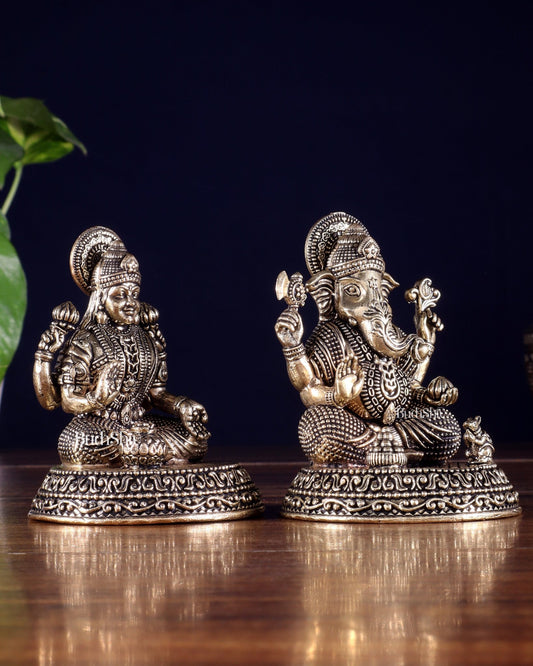 Brass Superfine Ganesha Lakshmi Idols in Padmasana – 3.5 Inch - Budhshiv.com