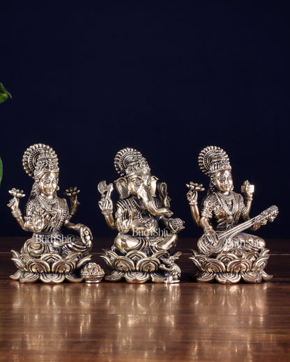 Brass Superfine Ganesha Lakshmi Saraswati Idol Set 4" - Budhshiv.com