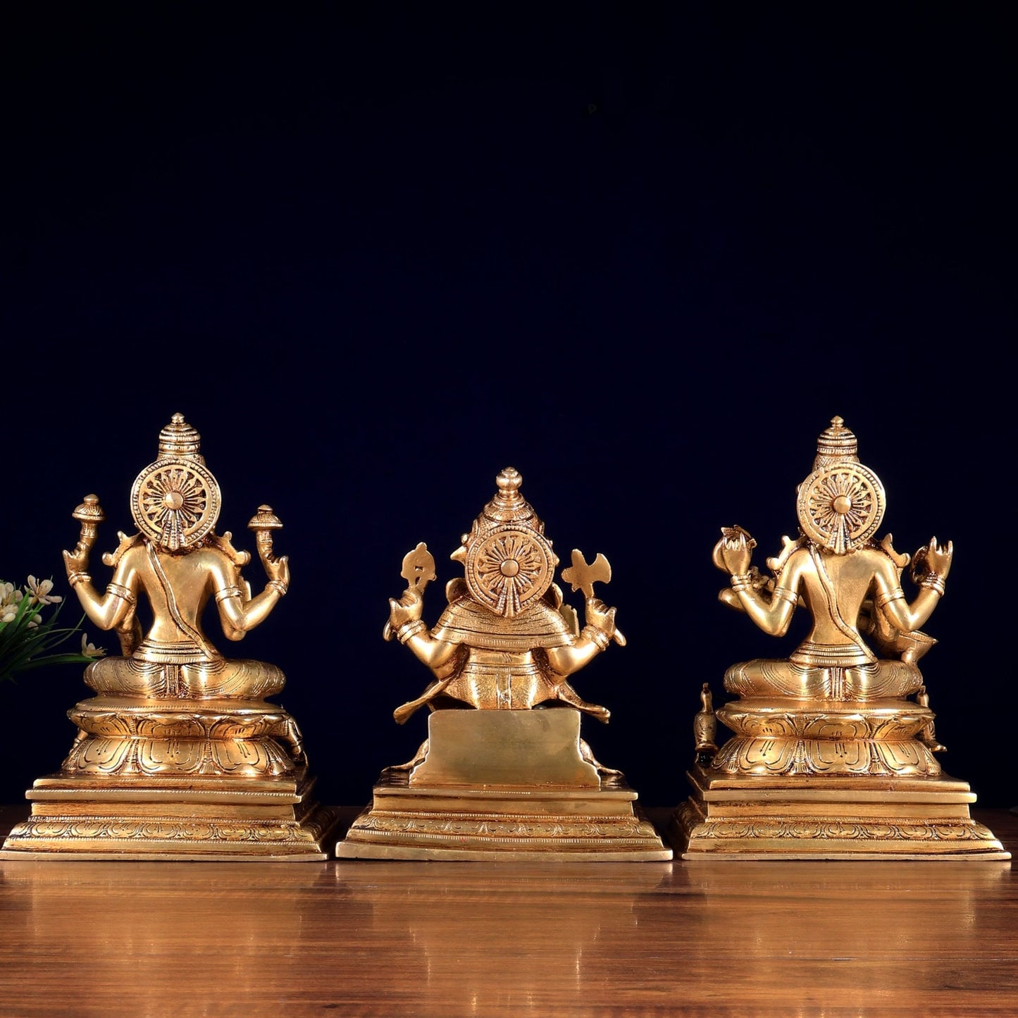 Brass Superfine Ganesha Lakshmi Saraswati Idol Set – Set of 3 Divine Deities 9" - Budhshiv.com