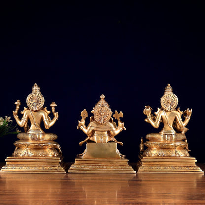Brass Superfine Ganesha Lakshmi Saraswati Idol Set – Set of 3 Divine Deities 9" - Budhshiv.com
