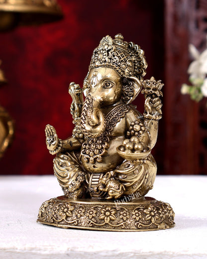 Brass Superfine Ganesha on Round Base — Intricate Idol 4 inch - Budhshiv.com
