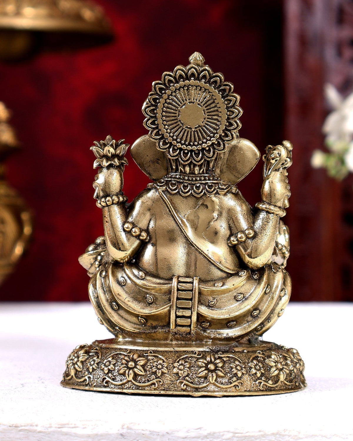 Brass Superfine Ganesha on Round Base — Intricate Idol 4 inch - Budhshiv.com