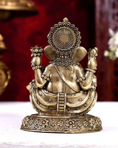 Brass Superfine Ganesha on Round Base — Intricate Idol 4 inch - Budhshiv.com
