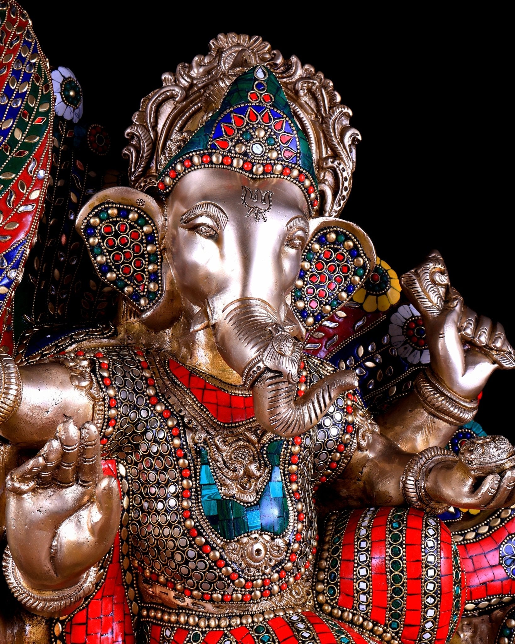 Brass Superfine Ganesha on Swan Chariot statue - 21.5 Inch Stonework - Budhshiv.com