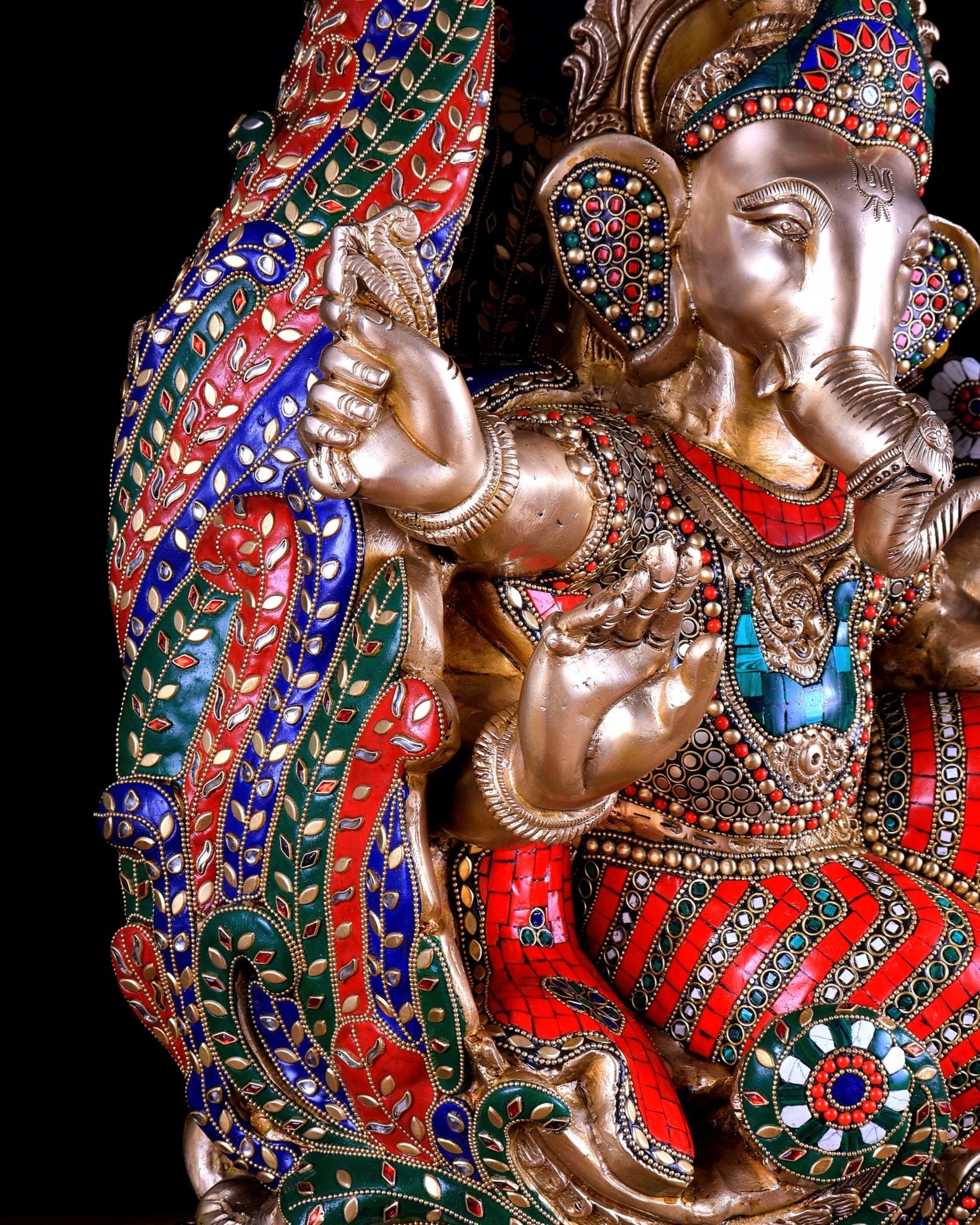 Brass Superfine Ganesha on Swan Chariot statue - 21.5 Inch Stonework - Budhshiv.com