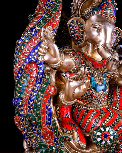 Brass Superfine Ganesha on Swan Chariot statue - 21.5 Inch Stonework - Budhshiv.com