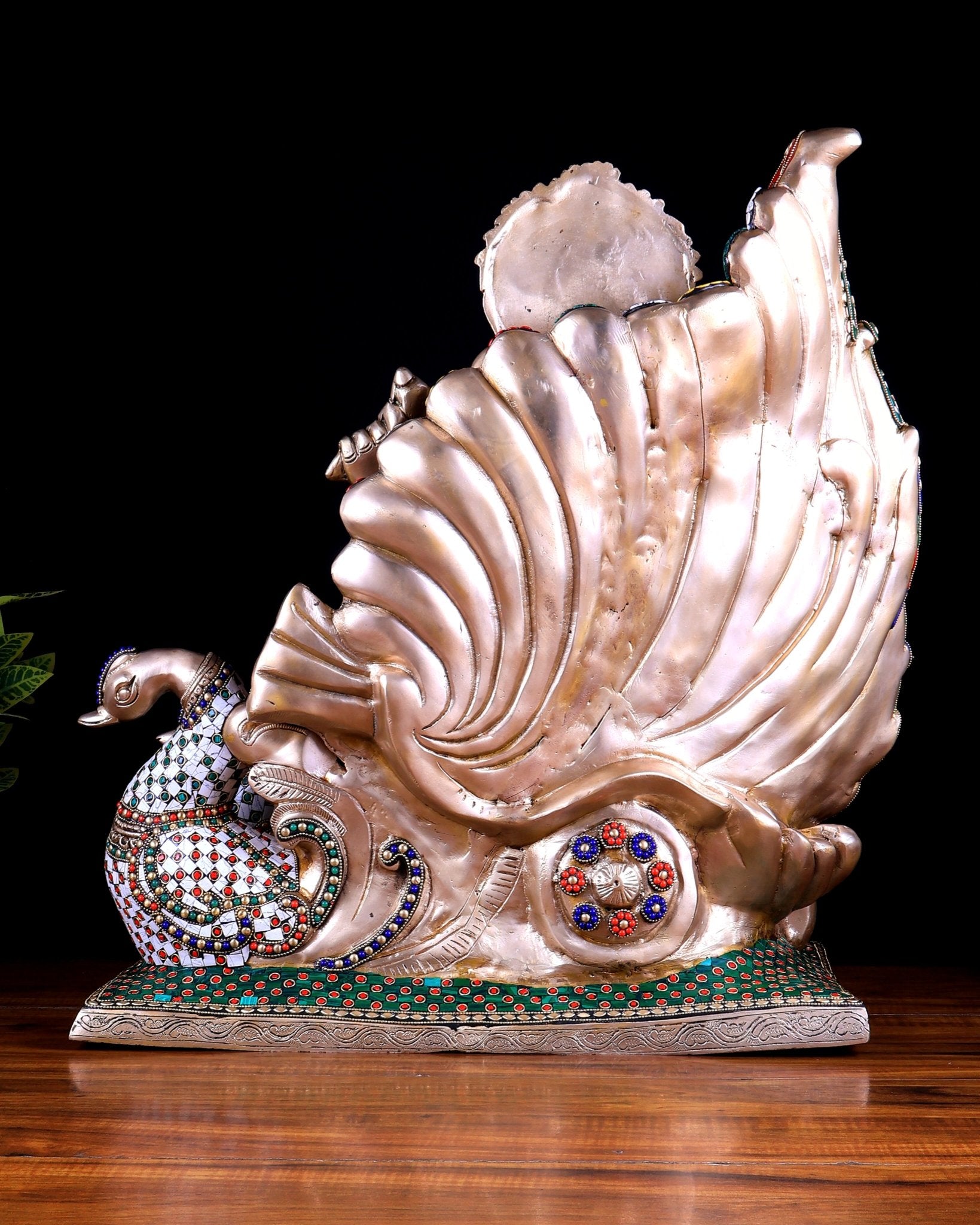 Brass Superfine Ganesha on Swan Chariot statue - 21.5 Inch Stonework - Budhshiv.com