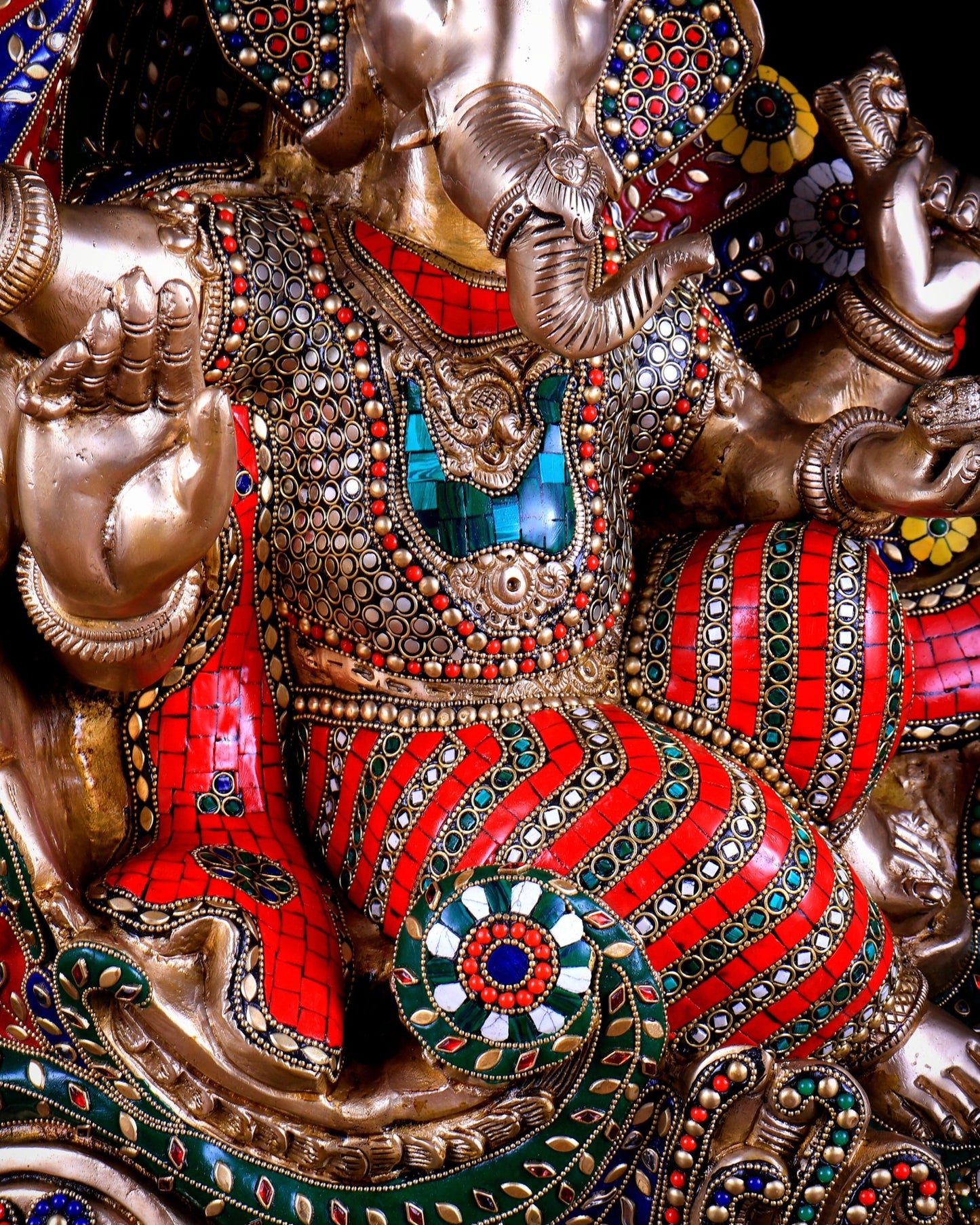 Brass Superfine Ganesha on Swan Chariot statue - 21.5 Inch Stonework - Budhshiv.com