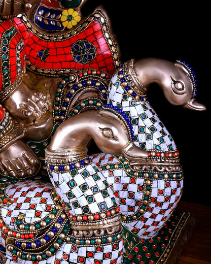 Brass Superfine Ganesha on Swan Chariot statue - 21.5 Inch Stonework - Budhshiv.com
