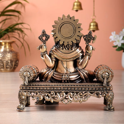 Brass Superfine Ganesha on throne idol 4 and 5.5 inch - Budhshiv.com
