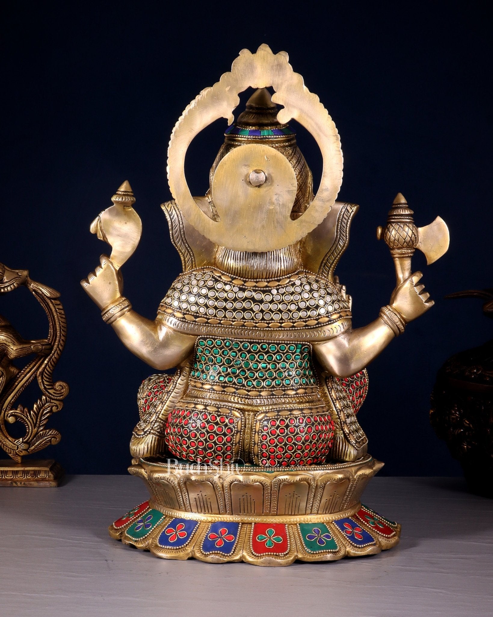Brass Superfine Ganesha Statue on Lotus Base - 15 Inch multicolour - Budhshiv.com