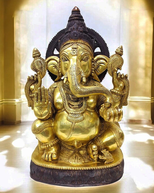 Brass Superfine Ganesha Statue with Sharp Features - 20" - Budhshiv.com