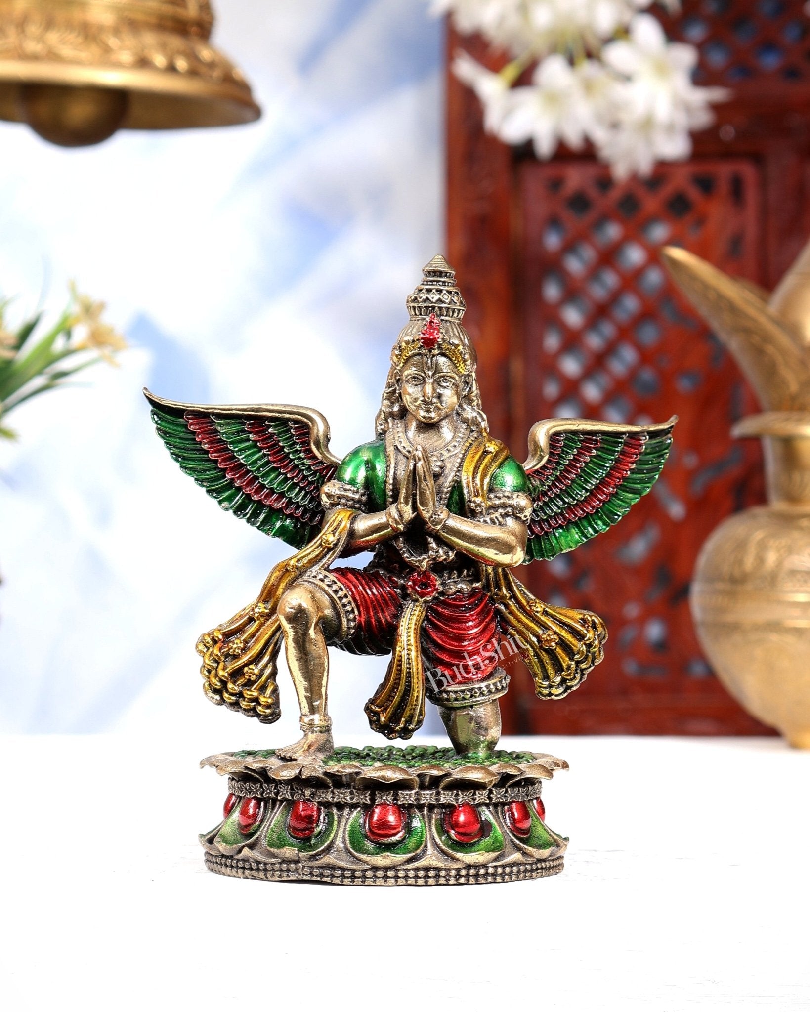 Brass Superfine Garuda Idol – Intricately Handpainted 4.5 inch - Budhshiv.com