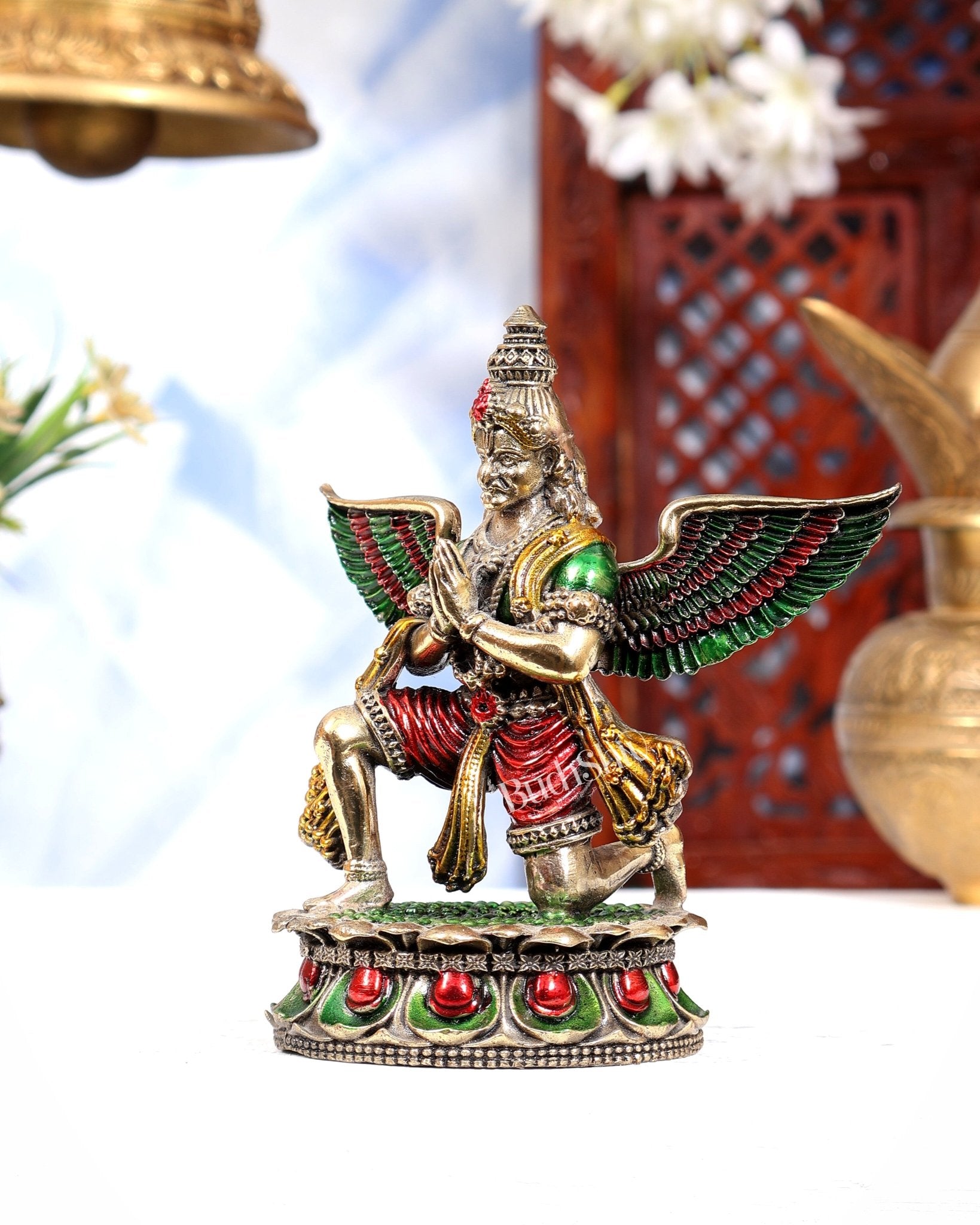 Brass Superfine Garuda Idol – Intricately Handpainted 4.5 inch - Budhshiv.com