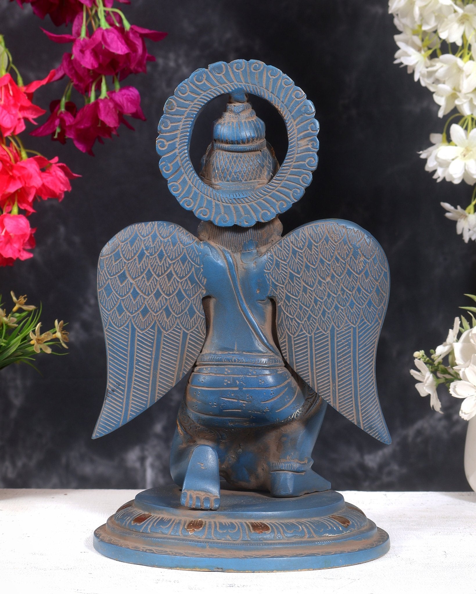 Brass Superfine Garuda Statue in Namaskar Mudra – 12.5 Inch (5 Kg) Blue sand Patina - Budhshiv.com